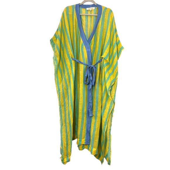 Diane Von Furstenberg Kimono Wrap Dress Size S Linen Striped Flowy Boho Resort - Picture 1 of 10